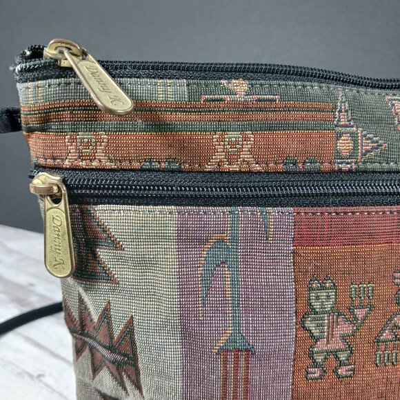 VTG Danny K American Tapestry Crossbody Zipper Purse Kokopelli Rust Brown 10x7" - Picture 4 of 10